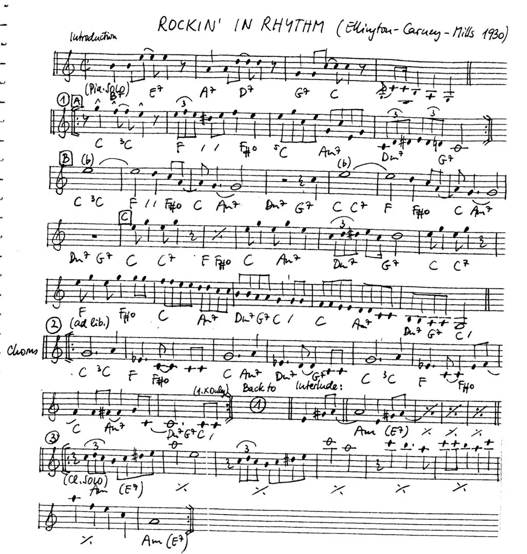 rockin' in rhythm free jazz leadsheet - Courtesy of the Jungle Jazz Band